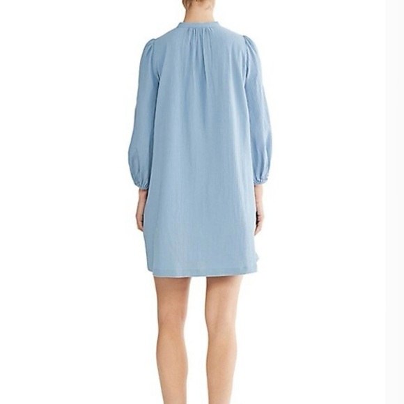 Dalia Collection Blue Smocked Silky Satiny 3/4 Sleeve Dress women's size Medium - Picture 2 of 12